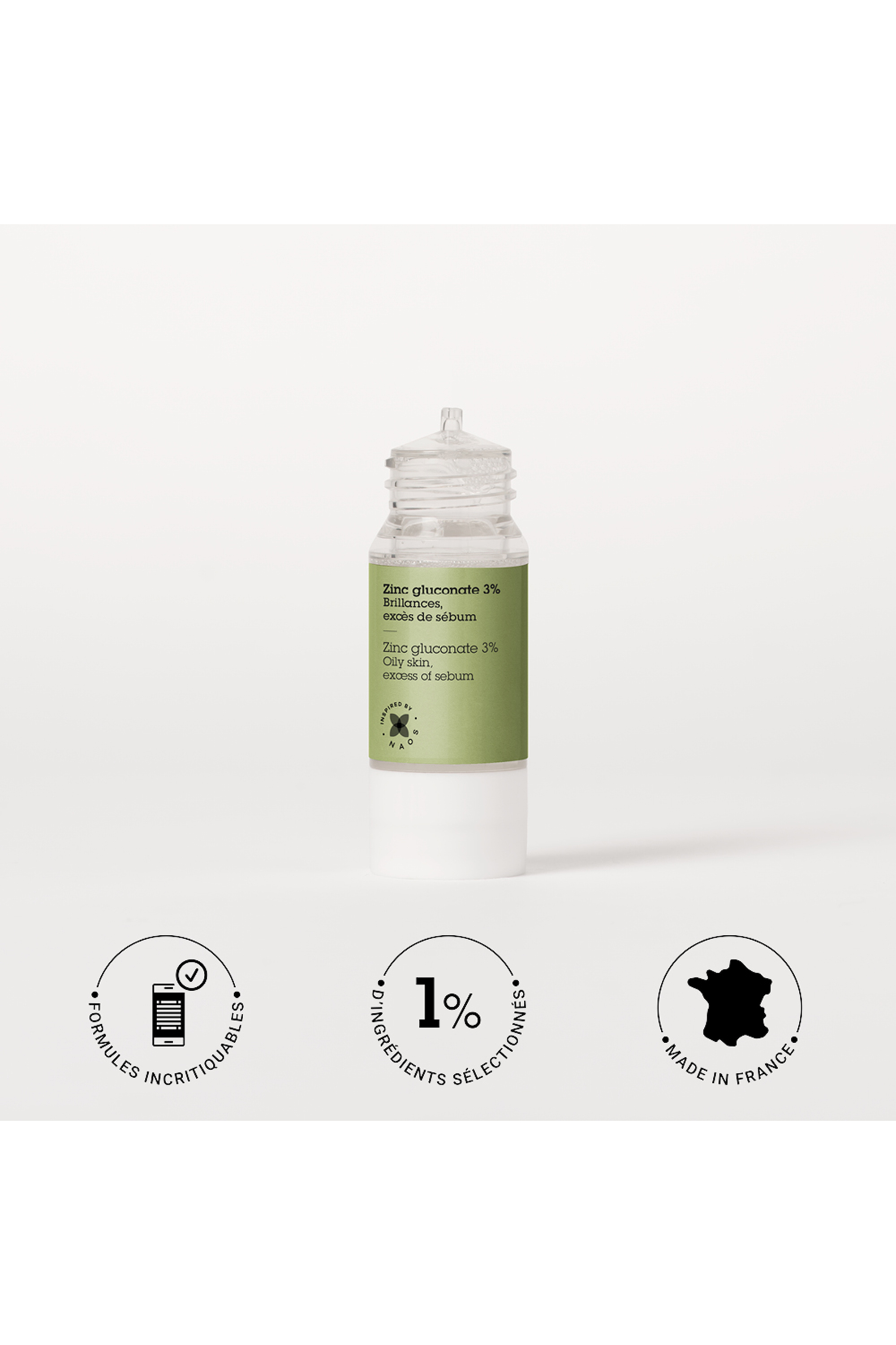 Actif pur Zinc gluconate 3% boutons et imperfections