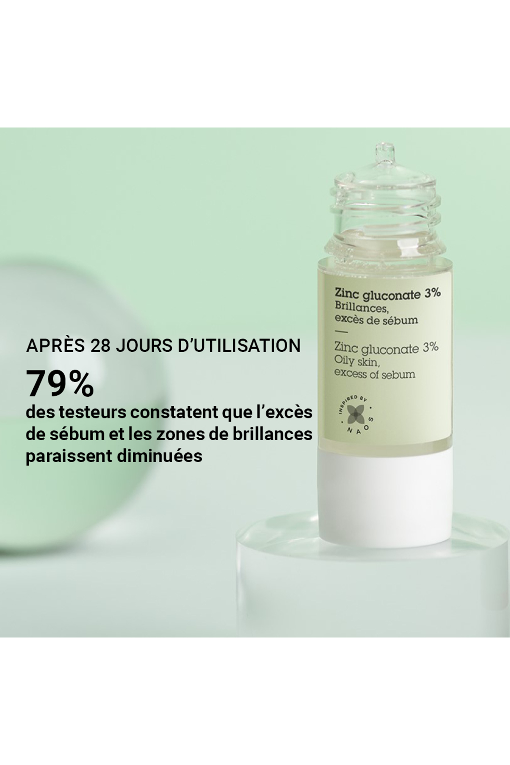 Actif pur Zinc gluconate 3% boutons et imperfections