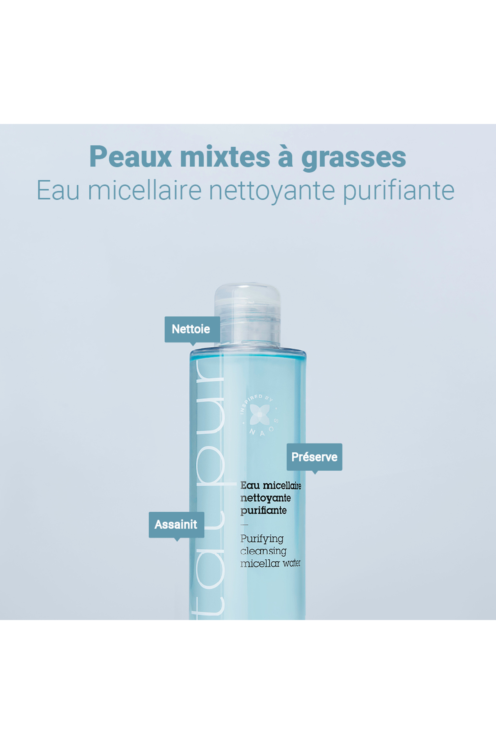 Eau micellaire nettoyante purifiante visage et yeux