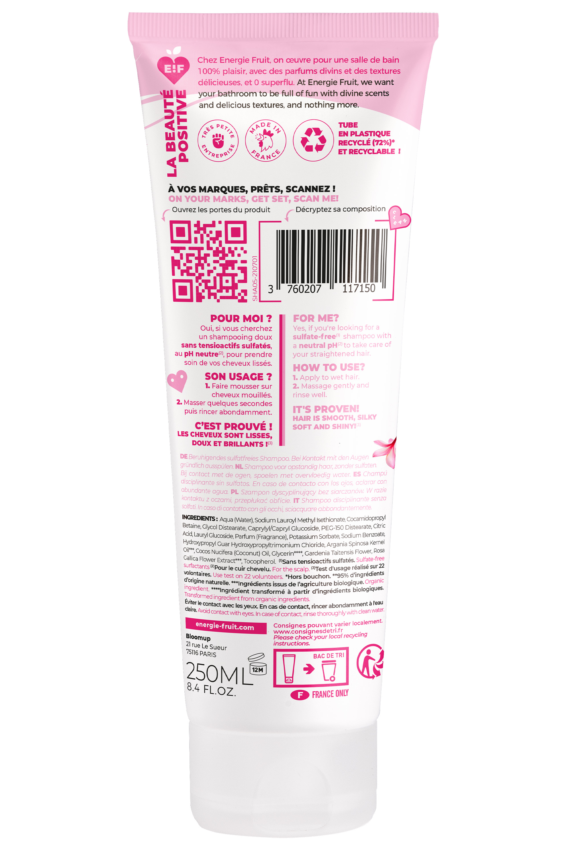 Shampoing disciplinant anti-frisottis au monoï rose et à l’huile d’Argan