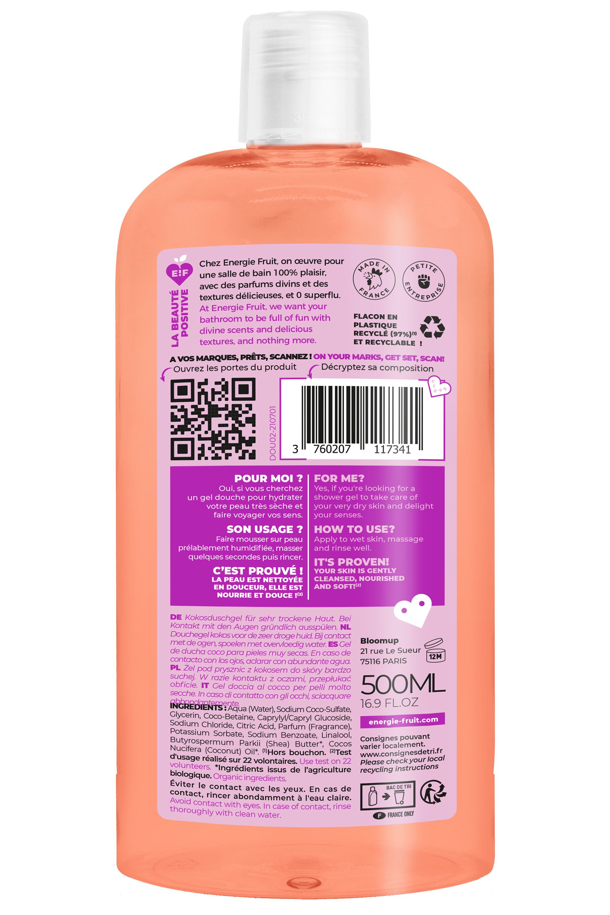 Energie Fruit Ma Douche Soin Peaux Très Sèches Gel Coco & Beurre de Karité  Bio 500ml