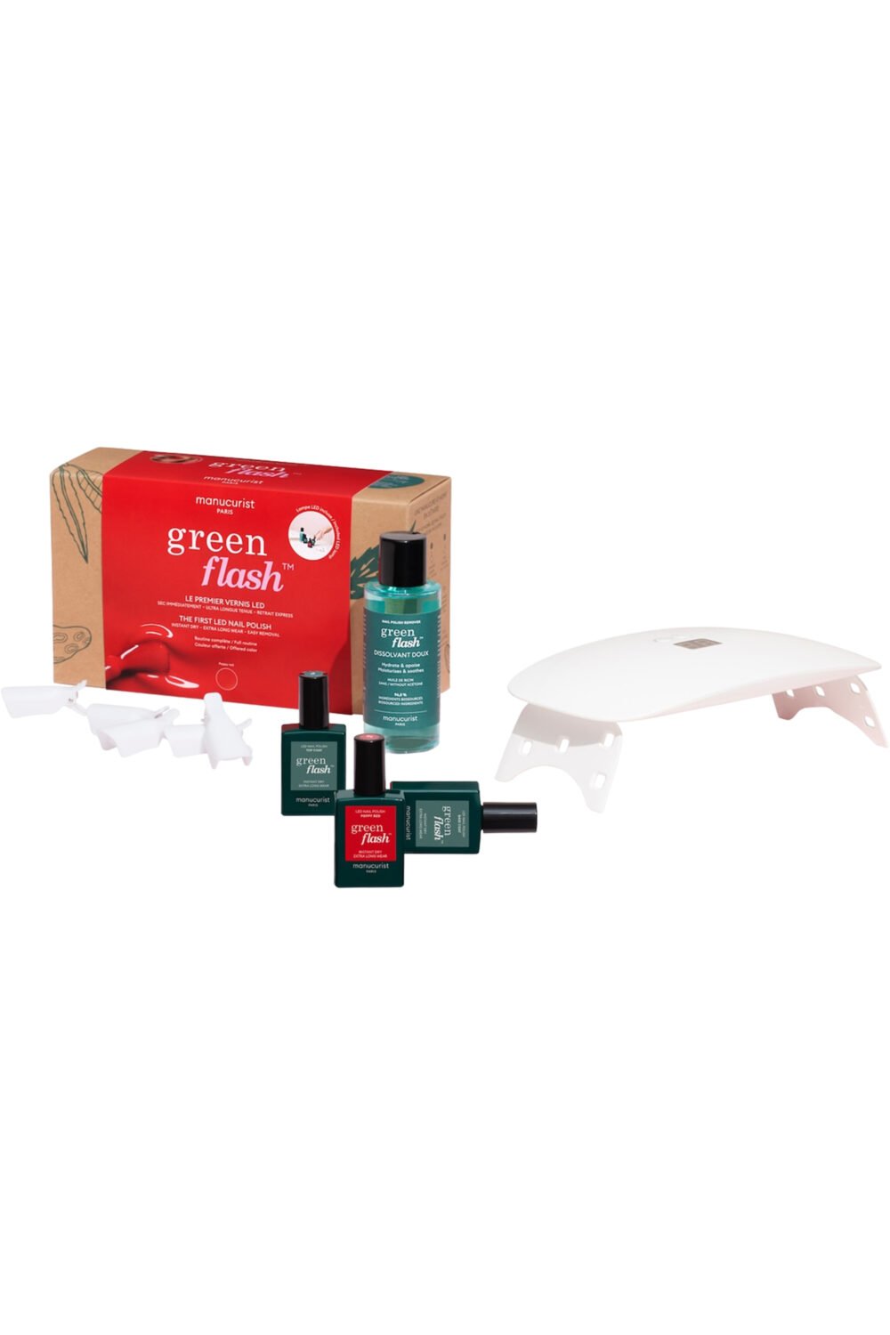 Manucurist - Coffret routine semi-permanent Green Flash Lampe 24W vernis de couleur offert Poppy Red