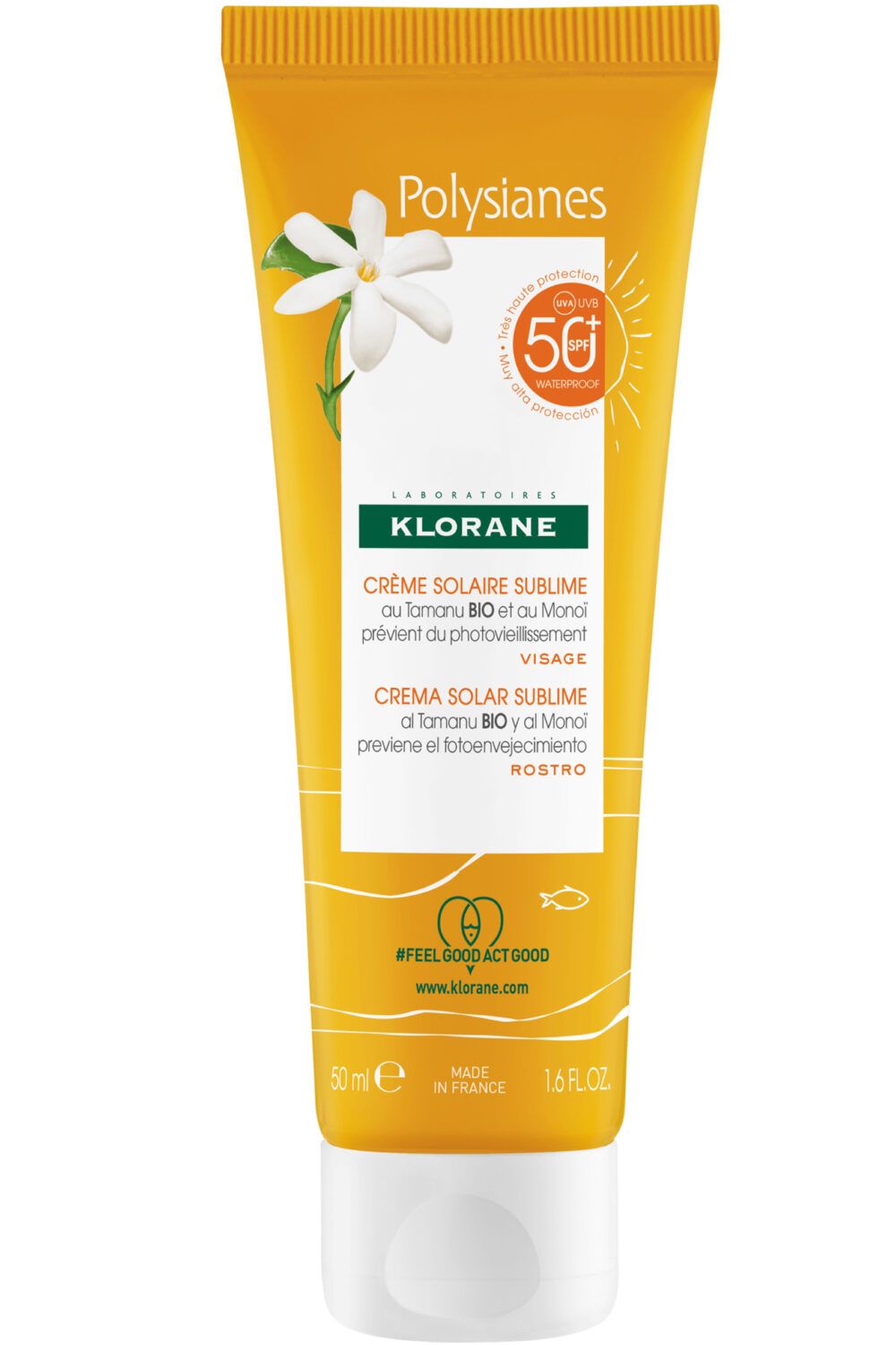 Klorane - Crème solaire sublime SPF 50 au Tamanu bio et Monoï