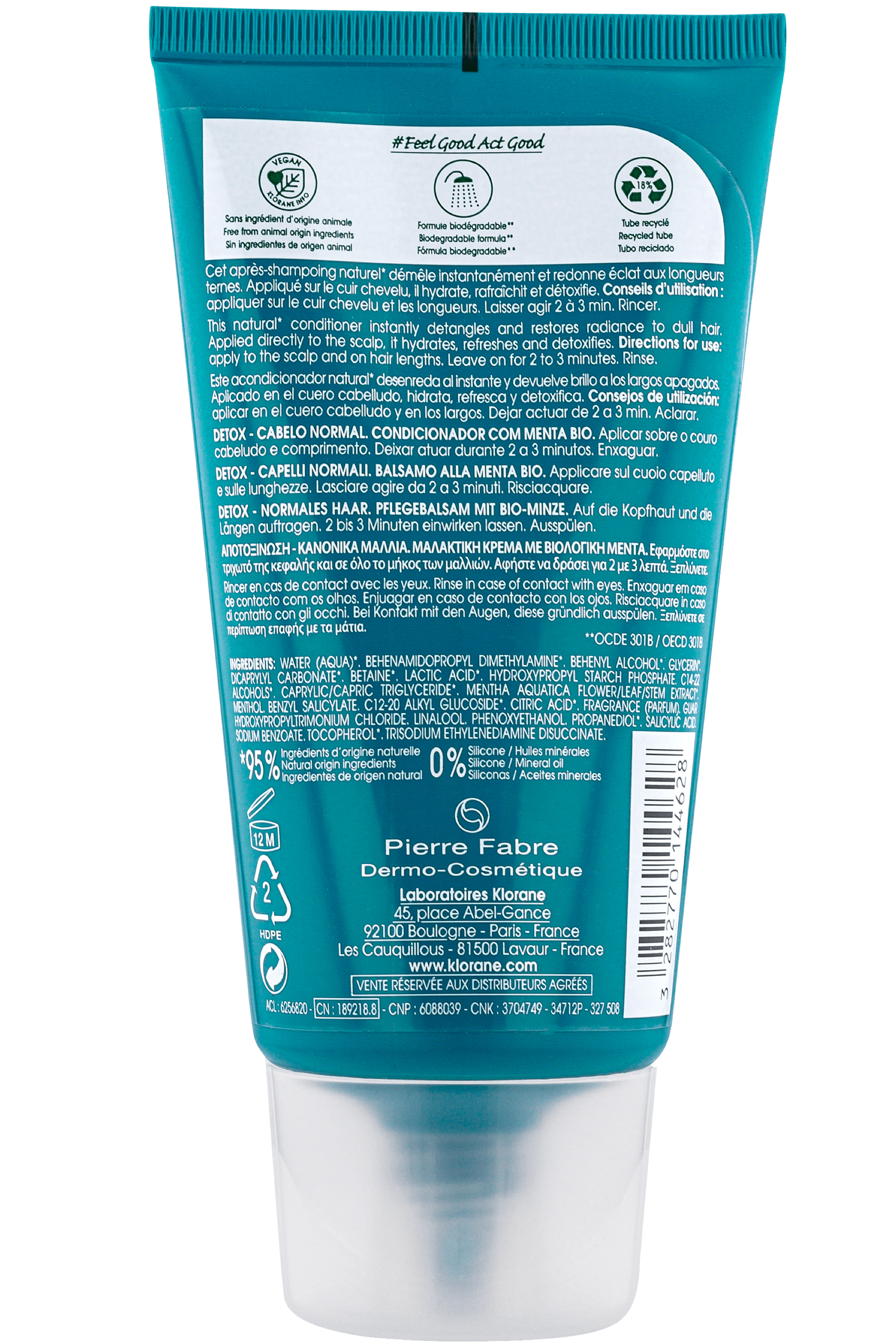 Après-shampoing détox à la Menthe aquatique bio pour cheveux normaux