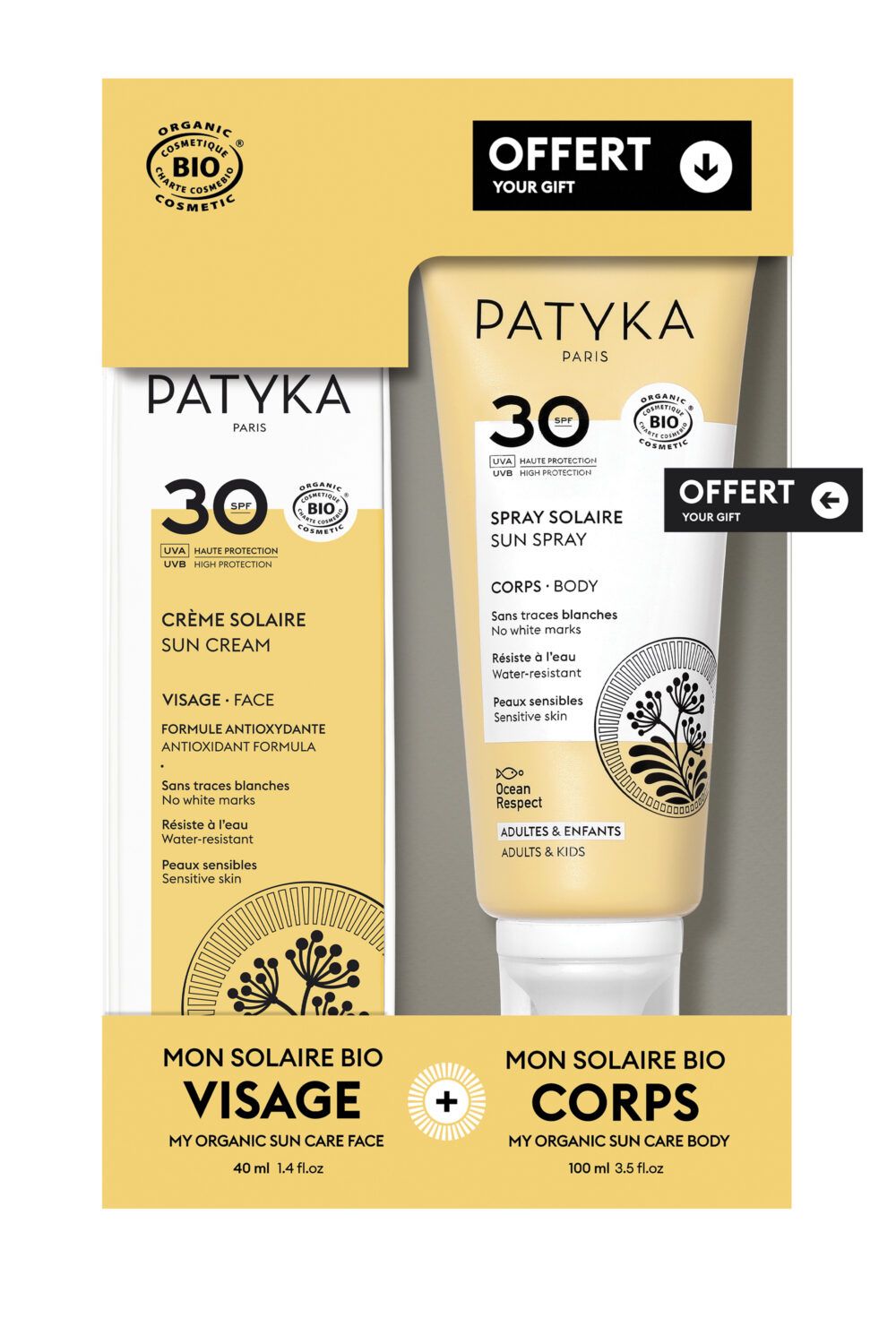 Patyka - Duo Solaire crème solaire visage SPF30 et spray solaire corps SFP30 100ml offert
