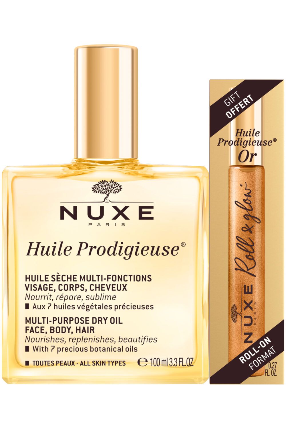 Nuxe - Duo Nuxe Huile Prodigieuse® 100ml et Huile Prodigieuse® Or format roll on 8ml offert