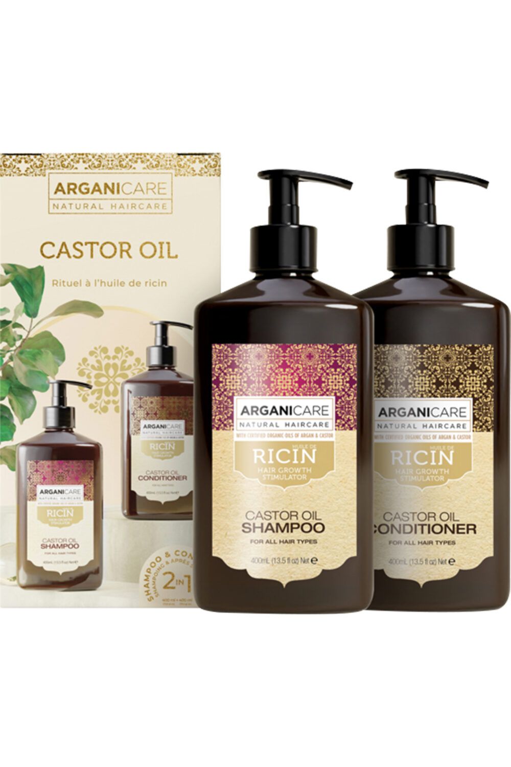Arganicare - Duo shampoing et après-shampoing accélérateur de croissance à l’huile de ricin