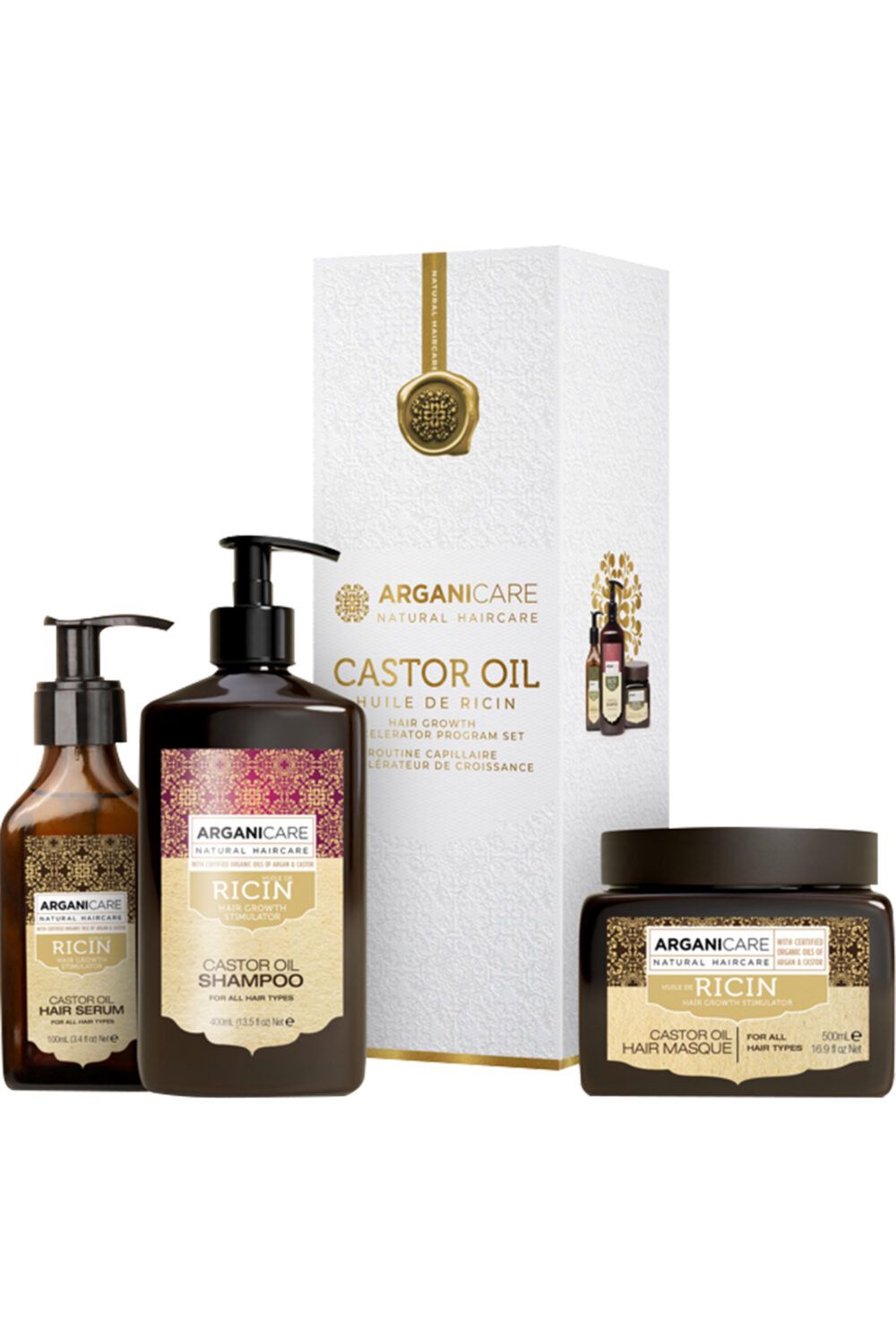 Arganicare - Trio shampoing, masque et sérum accélérateur de croissance à l’huile de ricin