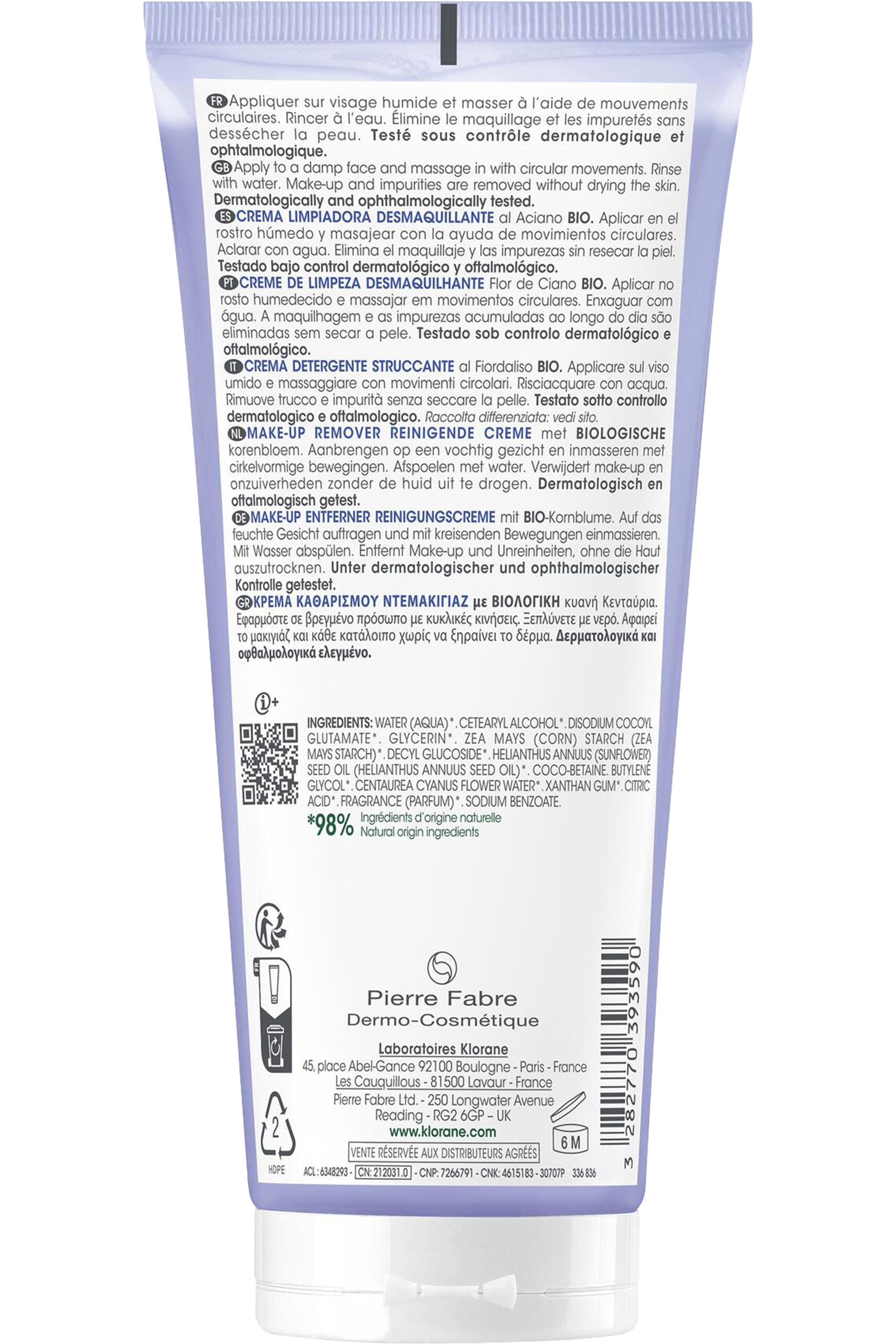 Crème nettoyante & démaquillante bleuet