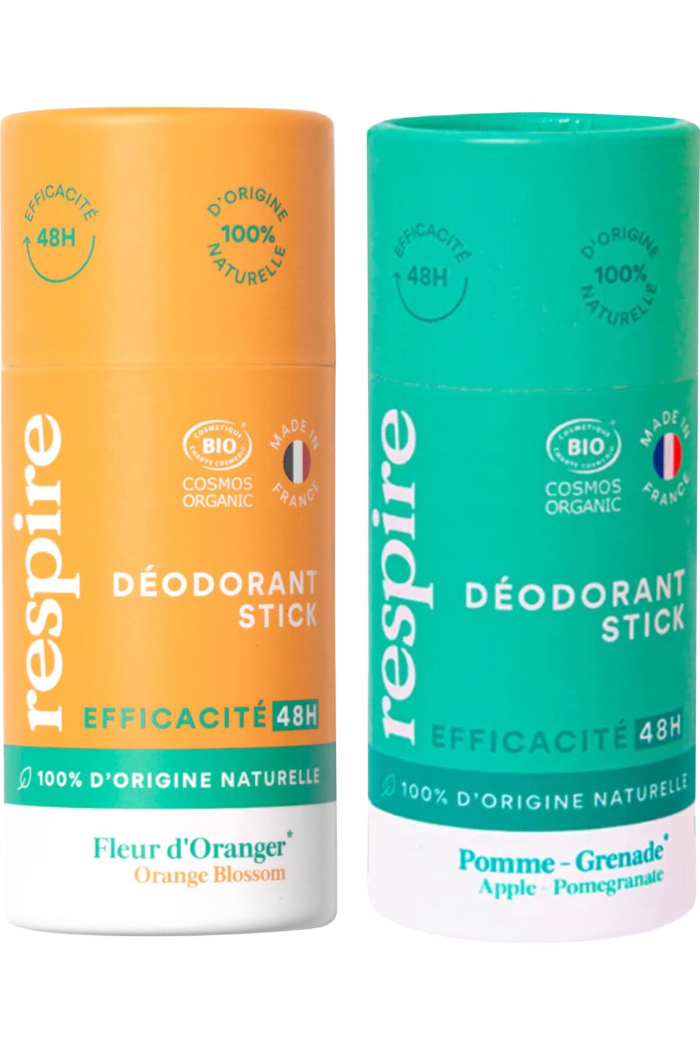 Respire - Duo de déodorants solides Fleur d'Oranger & Pomme Grenade