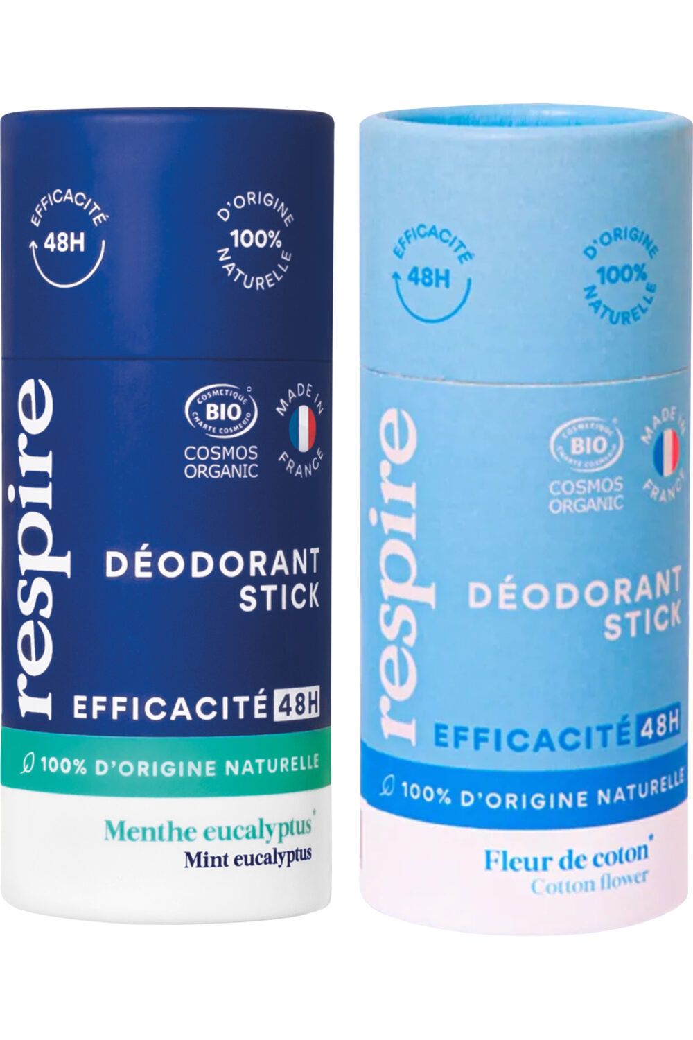 Respire - Duo de déodorants solides Fleur de Coton & Menthe eucalyptus