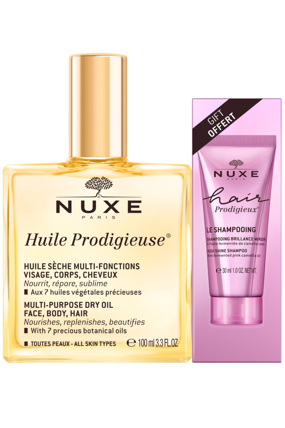 Nuxe - Duo Huile Prodigieuse 100ml & shampoing Hair Prodigieux 30ml offert​