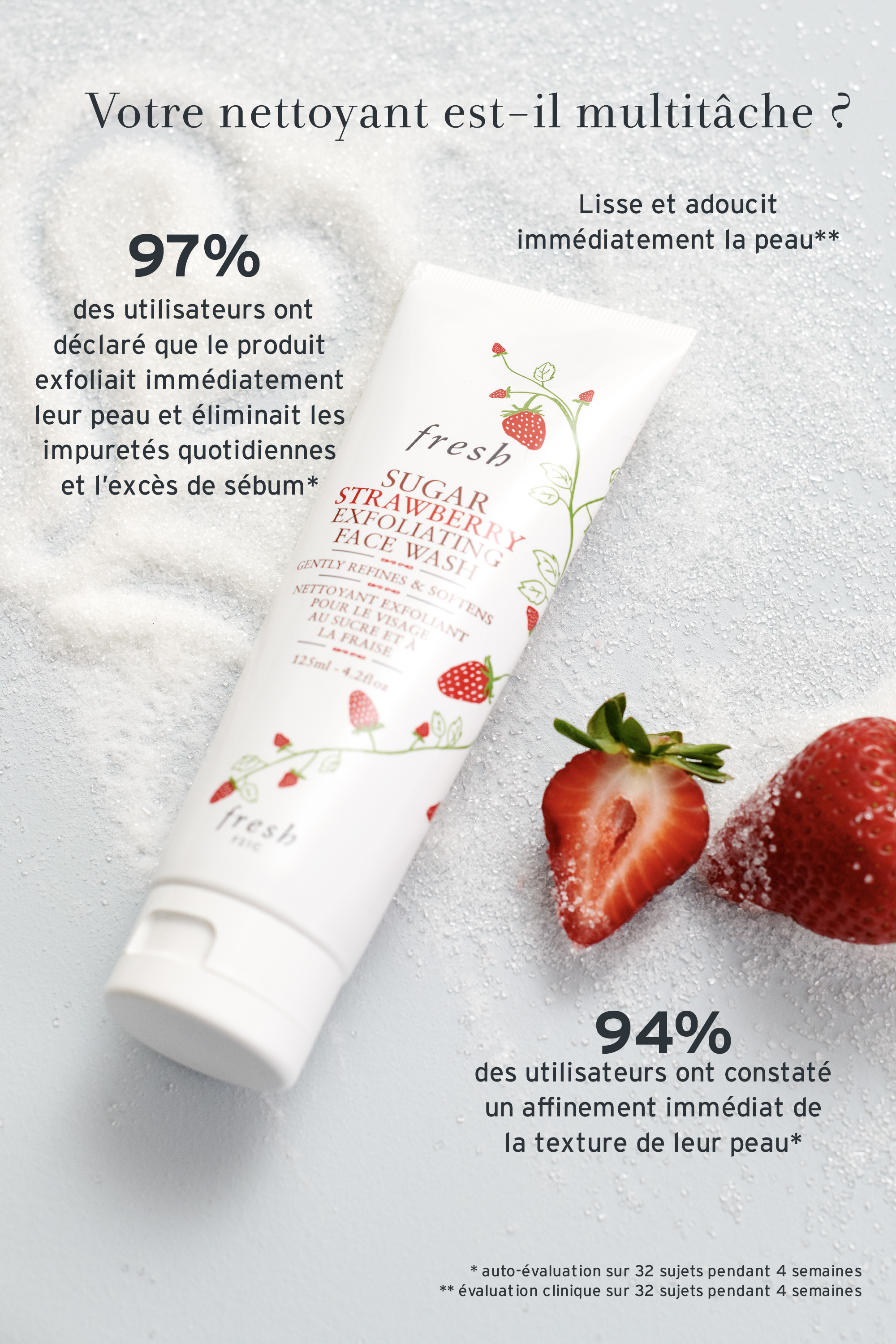 Nettoyant visage à la fraise et au sucre